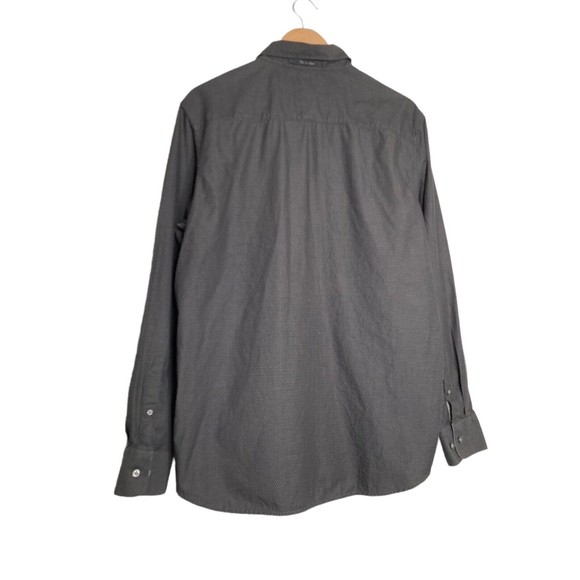 Calvin Klein Button Up Shirt Mens Size L Long Sleeve Gray Polka Dot Black Shirt - Picture 2 of 10